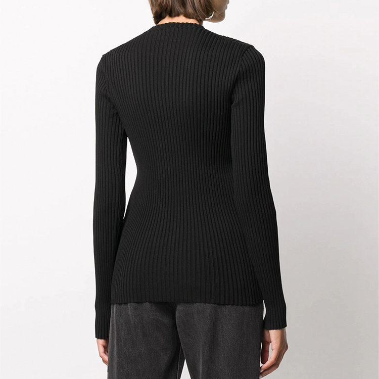 WE11DONE Unisex Black Slim Fit Ribbed Long Sleeve Knit Top WD-KO8-200-44-U-BK 圖 4
