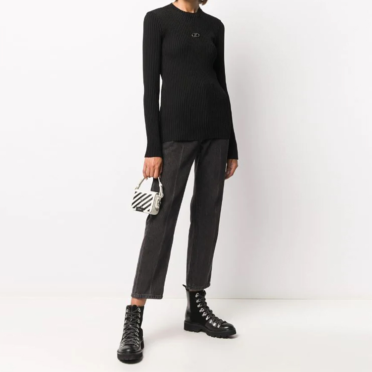 WE11DONE Unisex Black Slim Fit Ribbed Long Sleeve Knit Top WD-KO8-200-44-U-BK 圖 5