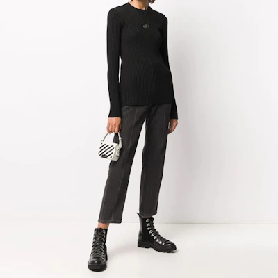 WE11DONE Unisex Black Slim Fit Ribbed Long Sleeve Knit Top WD-KO8-200-44-U-BK Purchase WE11DONE Unisex Black Slim Fit Ribbed Long Sleeve Knit Top WD-KO8-200-44-U-BK