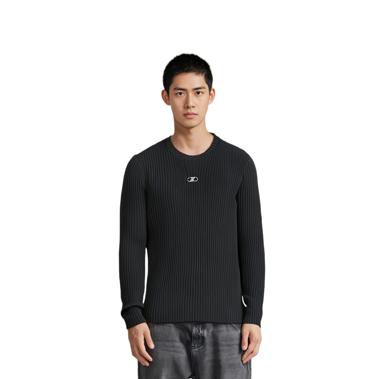 WE11DONE Unisex Black Slim Fit Ribbed Long Sleeve Knit Top WD-KO8-200-44-U-BK 圖 7