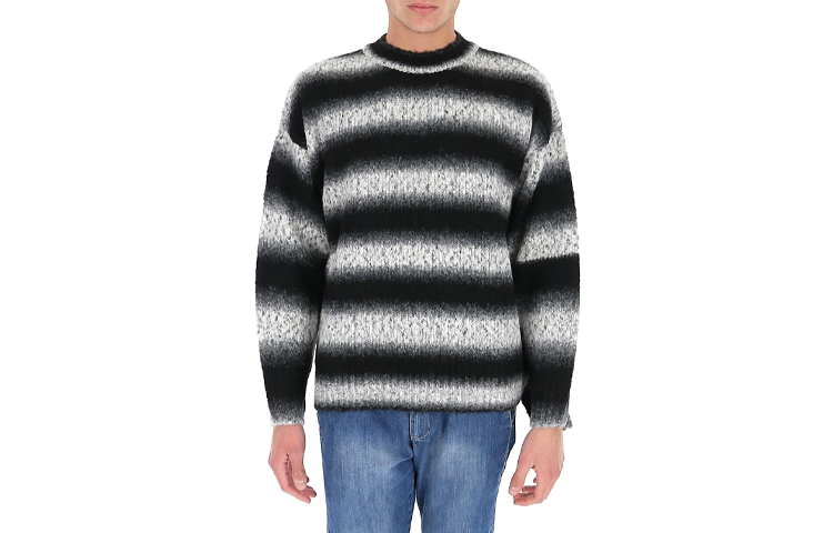 WE11DONE Unisex Black Striped Knit Crewneck Sweater Long Sleeve WD-KT9-20-008-U-BLACK