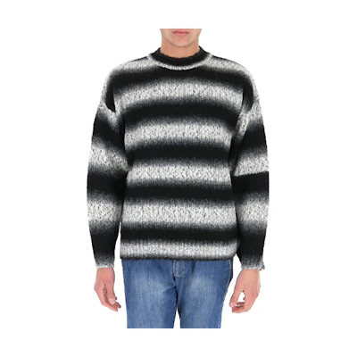 WE11DONE Unisex Black Striped Knit Crewneck Sweater Long Sleeve WD-KT9-20-008-U-BLACK