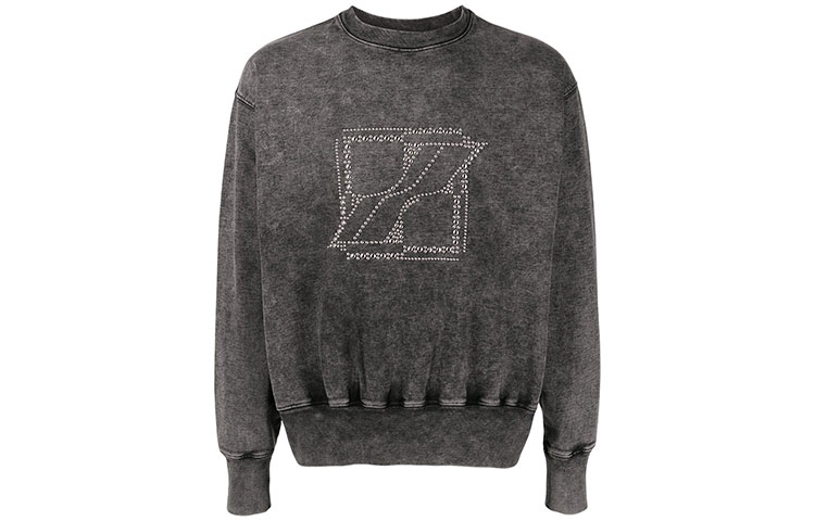 WE11DONE Unisex Charcoal Long Sleeve Sweatshirt with Studded Square Logo. WD-TS3-21-590-U-CH 圖 2