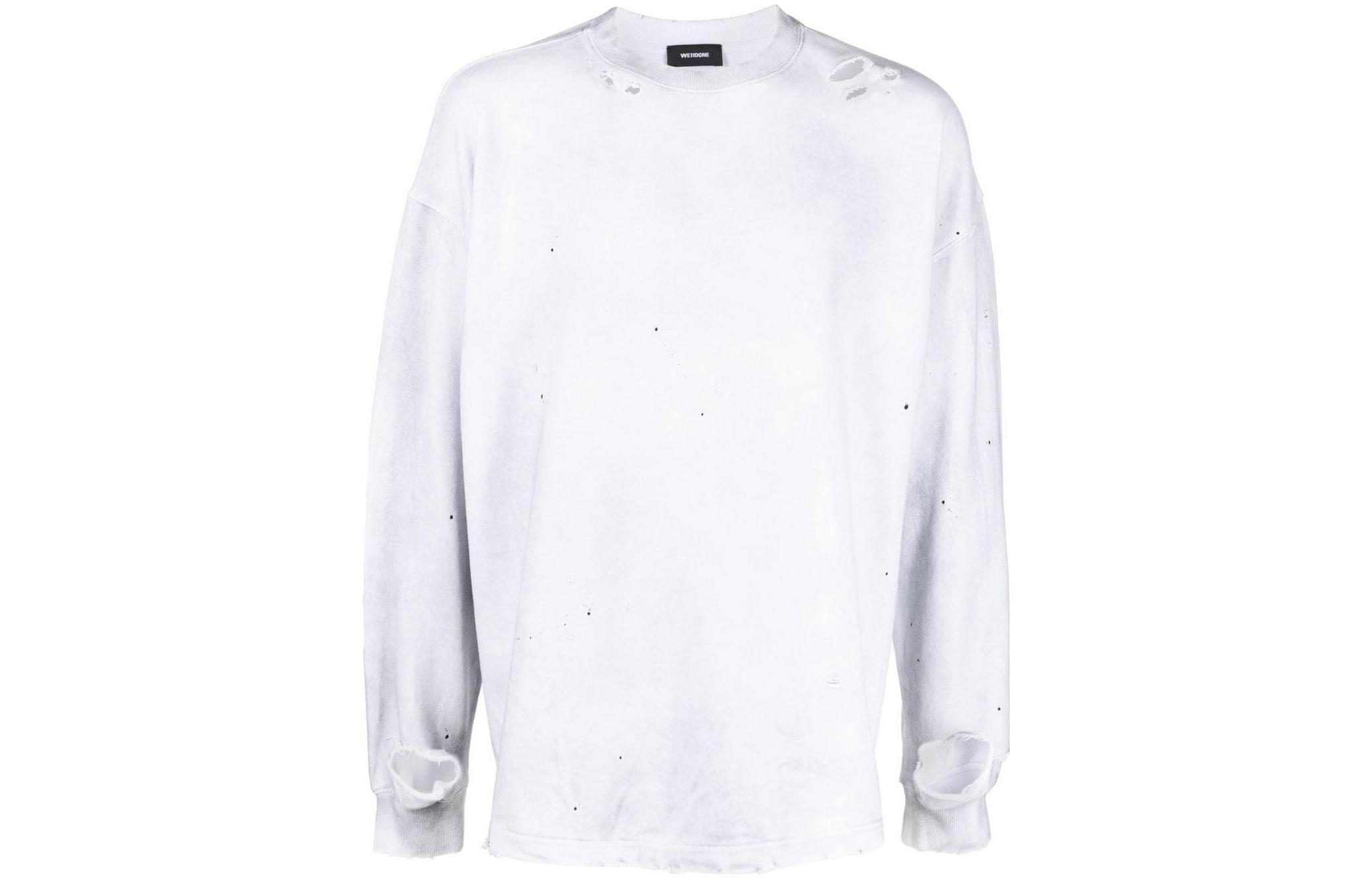 WE11DONE Unisex Distressed Crewneck Sweatshirt White WDTS122584UWH
