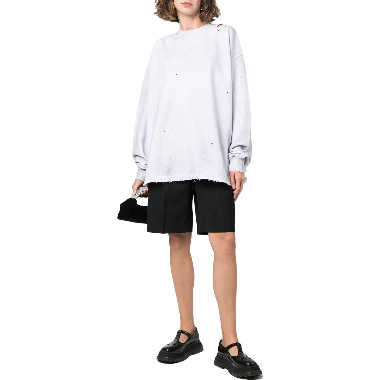 WE11DONE Unisex Distressed Crewneck Sweatshirt White WDTS122584UWH 圖 3