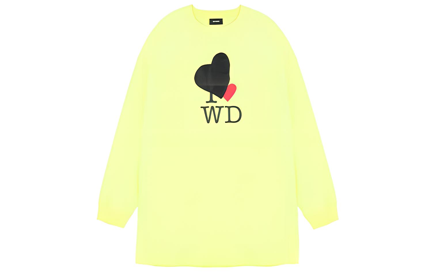 WE11DONE Unisex Fluorescent Yellow Heart Graphic Crewneck Sweatshirt. WD-TT0-21-516-U-NY
