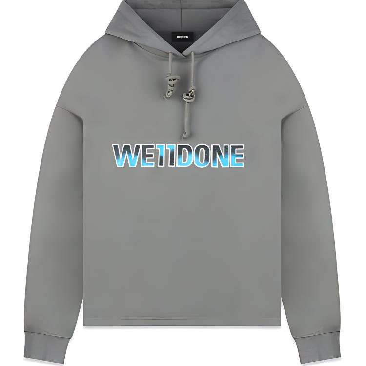 WE11DONE Unisex Grey Pullover Hoodie with Chest Logo Print. WD-TP5-19-500-KK