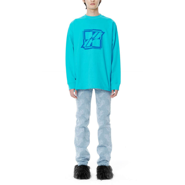 Lookbook WE11DONE Unisex Light Blue Logo Print Crewneck Pullover Sweatshirt. WD-TT3-21-556-U-SK
