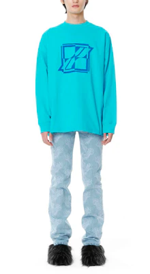 WE11DONE Unisex Light Blue Logo Print Crewneck Pullover Sweatshirt. WD-TT3-21-556-U-SK Lookbook WE11DONE Unisex Light Blue Logo Print Crewneck Pullover Sweatshirt. WD-TT3-21-556-U-SK