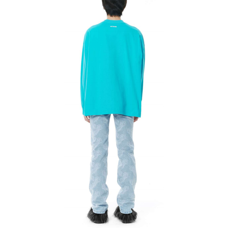 Shop WE11DONE Unisex Light Blue Logo Print Crewneck Pullover Sweatshirt. WD-TT3-21-556-U-SK
