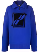 WE11DONE Unisex Logo Long Sleeve Half-Zip Wool Pullover Sweater Blue WD-KO3-21-603-U-BL WE11DONE Unisex Logo Long Sleeve Half-Zip Wool Pullover Sweater Blue WD-KO3-21-603-U-BL