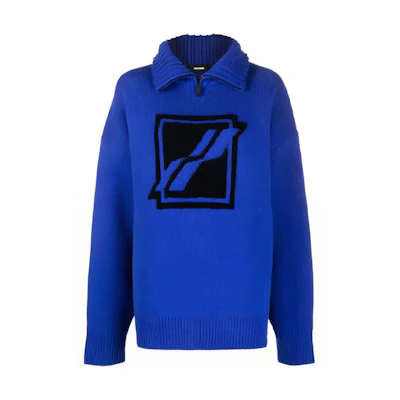 WE11DONE Unisex Logo Long Sleeve Half-Zip Wool Pullover Sweater Blue WD-KO3-21-603-U-BL