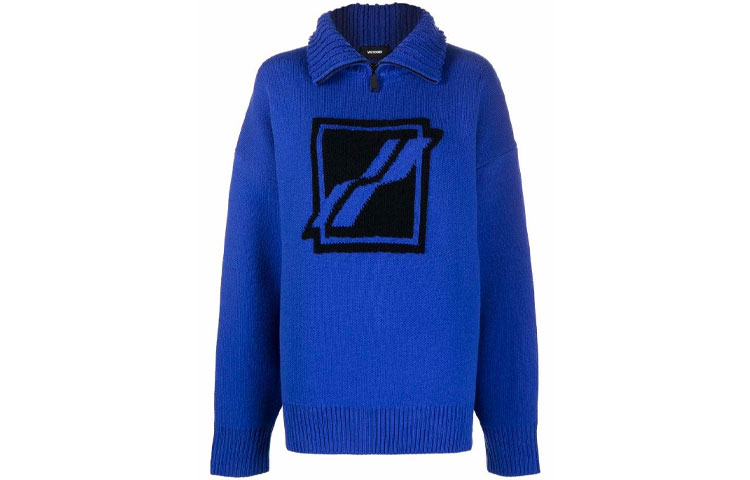 WE11DONE Unisex Logo Long Sleeve Half-Zip Wool Pullover Sweater Blue WD-KO3-21-603-U-BL 圖 2