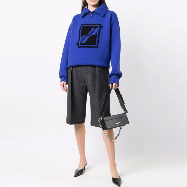 WE11DONE Unisex Logo Long Sleeve Half-Zip Wool Pullover Sweater Blue WD-KO3-21-603-U-BL 圖 3