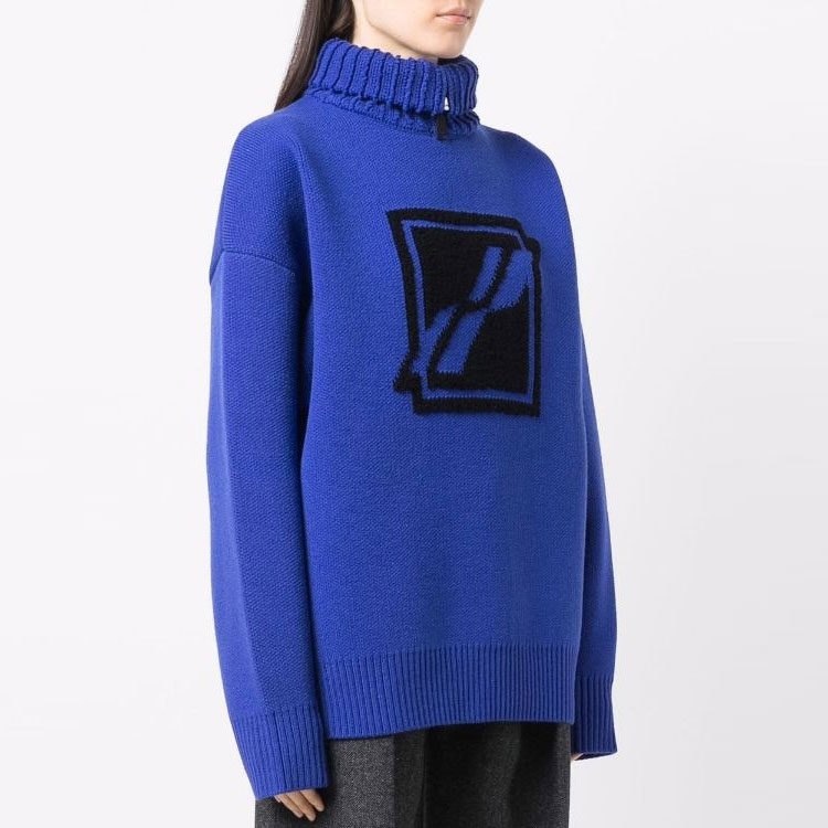 WE11DONE Unisex Logo Long Sleeve Half-Zip Wool Pullover Sweater Blue WD-KO3-21-603-U-BL 圖 5
