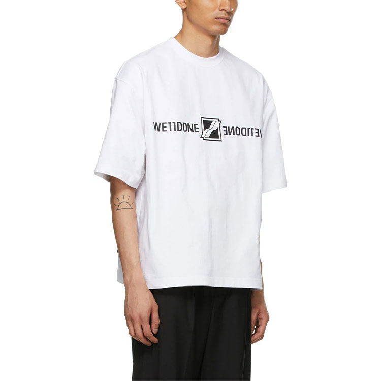 Shop WE11DONE 男女同款 Logo 鏡面印花白色圓領T恤 WD-TT1-21-547-U-WH