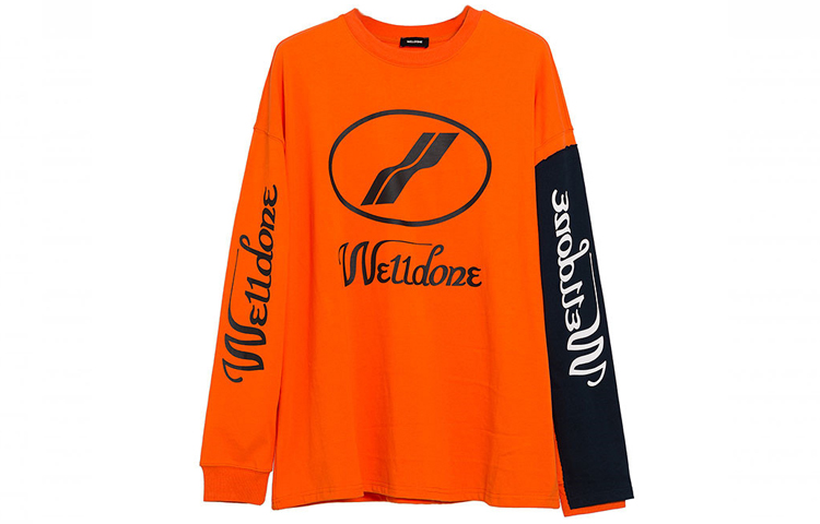 WE11DONE Unisex Orange Long Sleeve T-Shirt with Spliced Logo Design WD-TP7-20-083-U-OR