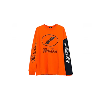 WE11DONE Unisex Orange Long Sleeve T-Shirt with Spliced Logo Design WD-TP7-20-083-U-OR