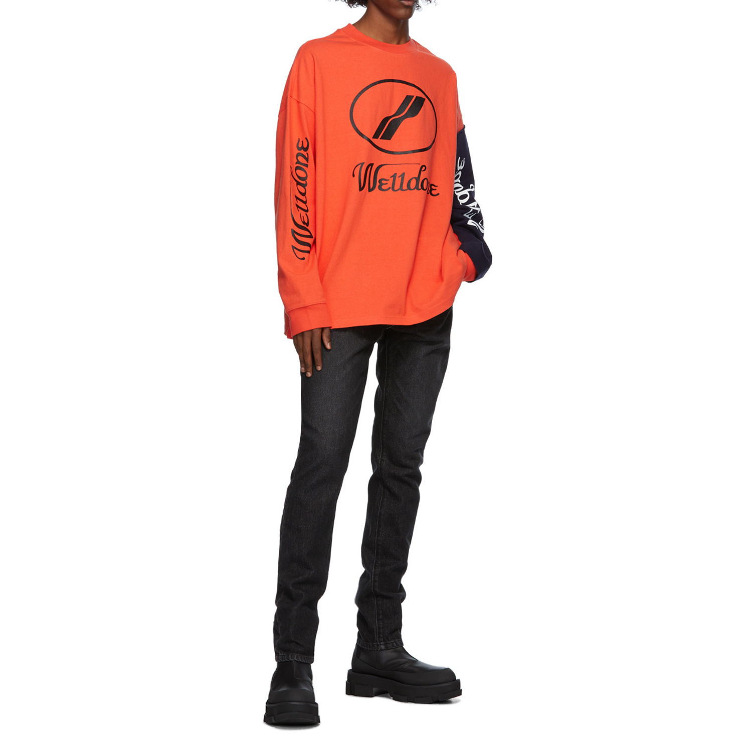 Purchase WE11DONE 男女皆宜橙色拼接標誌設計長袖T恤 WD-TP7-20-083-U-OR