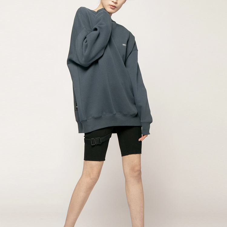 Shop WE11DONE 男女款海军蓝前标志宽松圆领卫衣 WD-SS5-19-916-NV