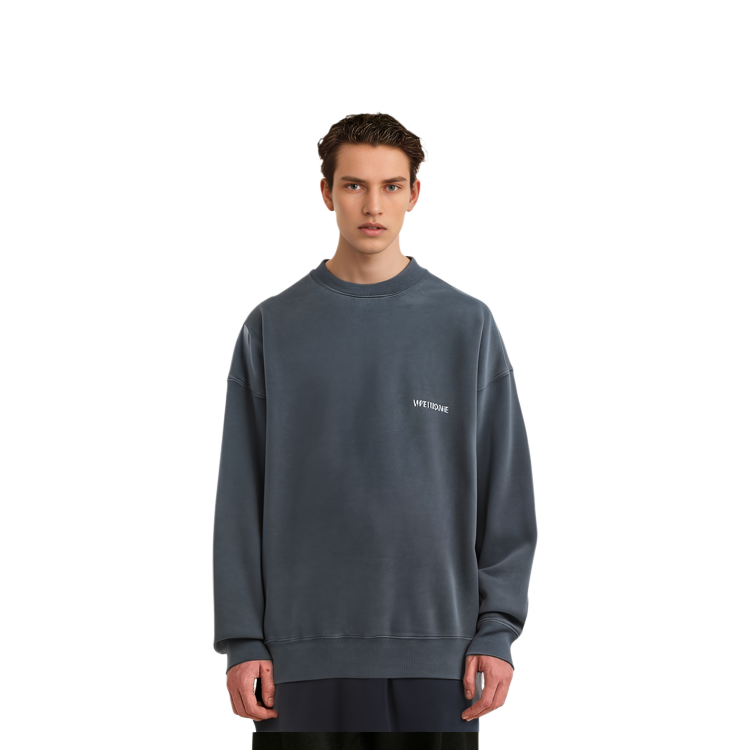 Cheap WE11DONE 男女款海军蓝前标志宽松圆领卫衣 WD-SS5-19-916-NV