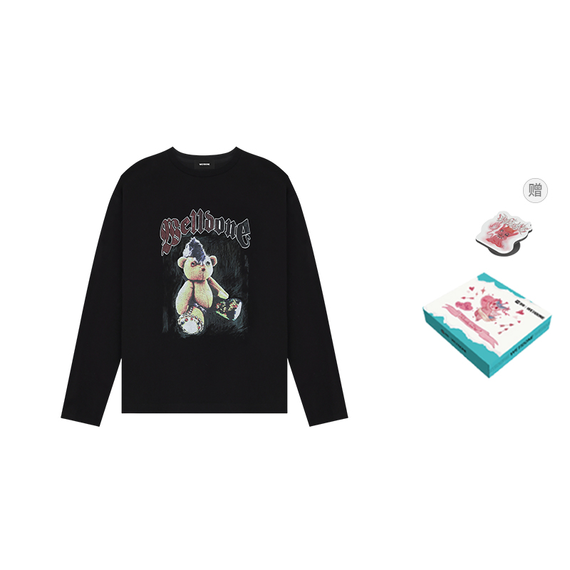 WE11DONE Unisex Oversized Graphic Printed Long-Sleeve T-Shirt Black. WD-TT0-25-748-U-BK