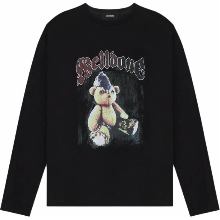 Order WE11DONE 男女寬鬆版印花長袖T恤 黑色 WD-TT0-25-748-U-BK