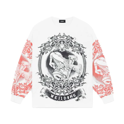 WE11DONE Unisex Oversized White Long Sleeve Crewneck T-Shirt WD-TT3-23-760-U-WH