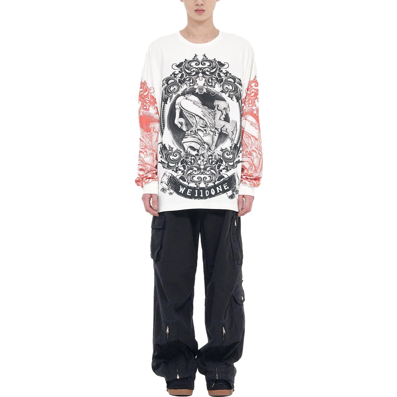 WE11DONE Unisex Oversized White Long Sleeve Crewneck T-Shirt WD-TT3-23-760-U-WH 圖 4