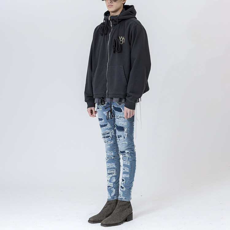 WE11DONE Unisex Pearl Logo Zip-Up Hoodie Charcoal. WD-TH9-20-135-U-CH 圖 6