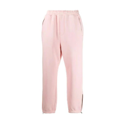 WE11DONE Unisex Pink Logo Washed Zipper Straight Sweatpants. WD-TA8-20-110-U-PK