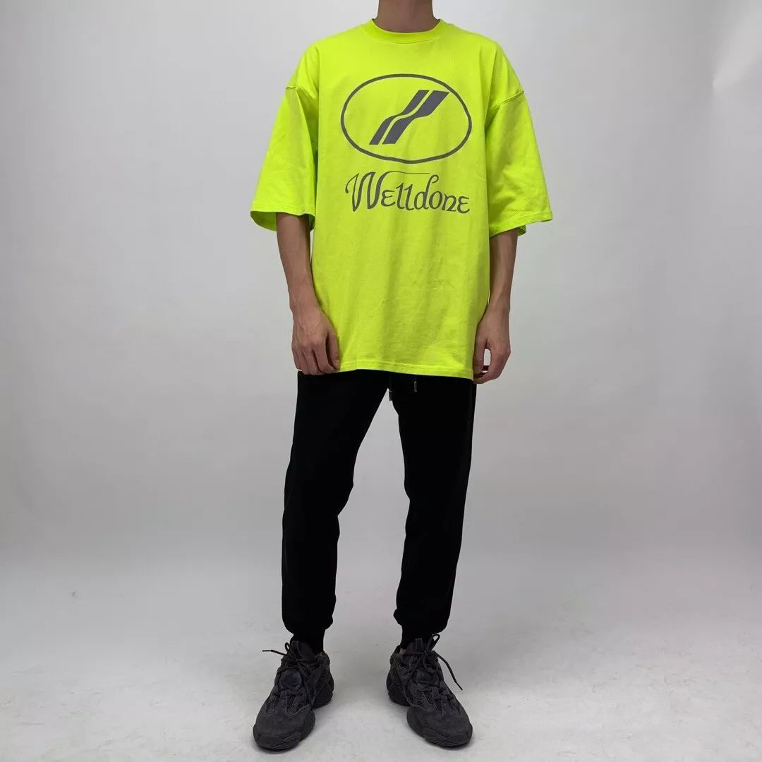 WE11DONE Unisex Reflective Logo Print Cotton T-Shirt Fluorescent Green WD-TP5-19-930-YE 圖 4