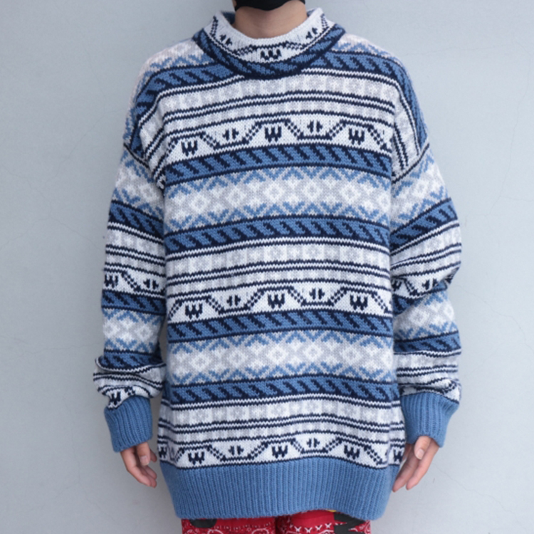 WE11DONE Unisex Retro Knitted Wool Sweater - Blue WD-KO8-20-039-U-BL 圖 4