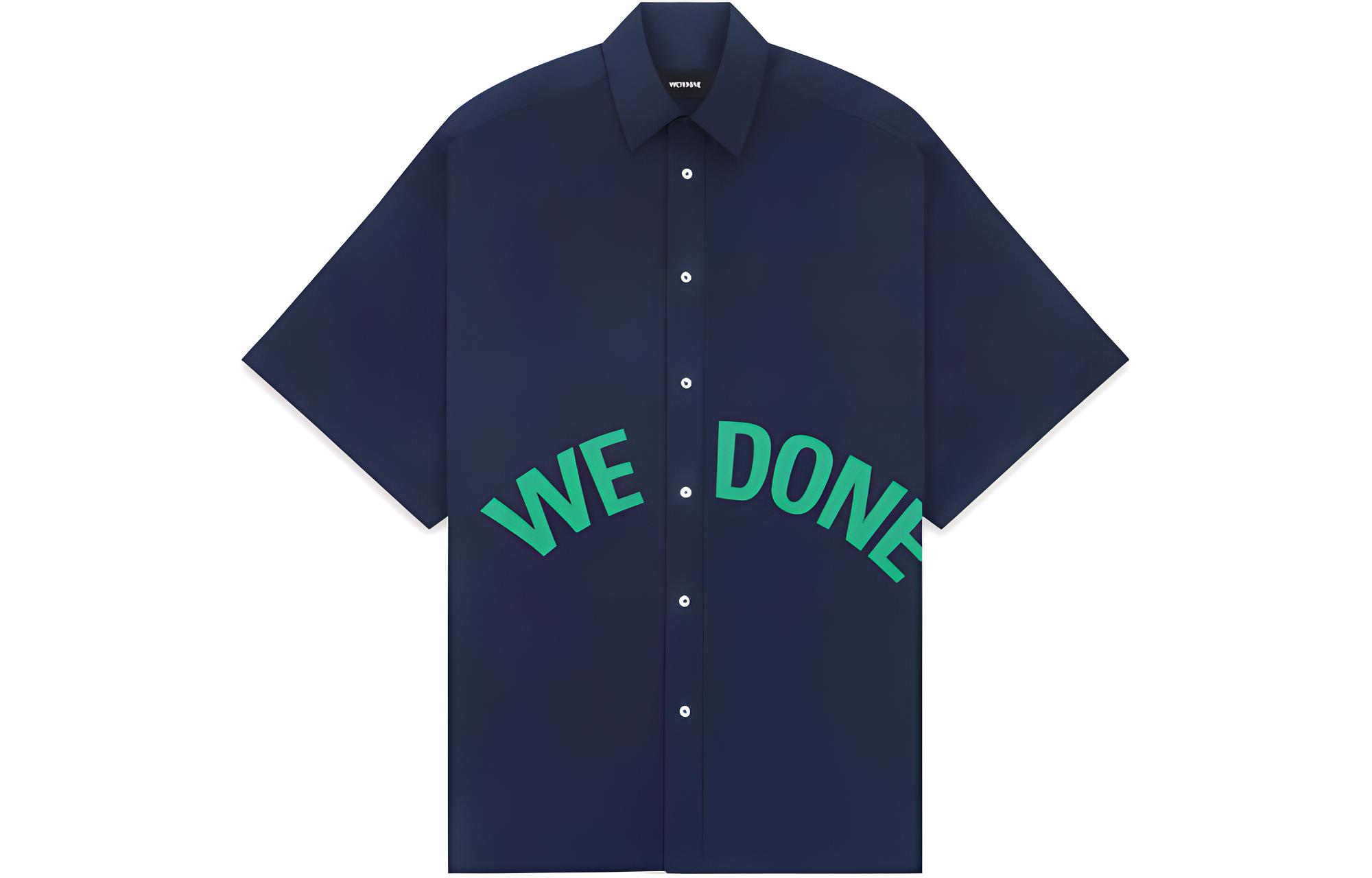 WE11DONE Unisex Solid Color Logo Print Short Sleeve Shirt. WD-SH3-22-214-U-NV