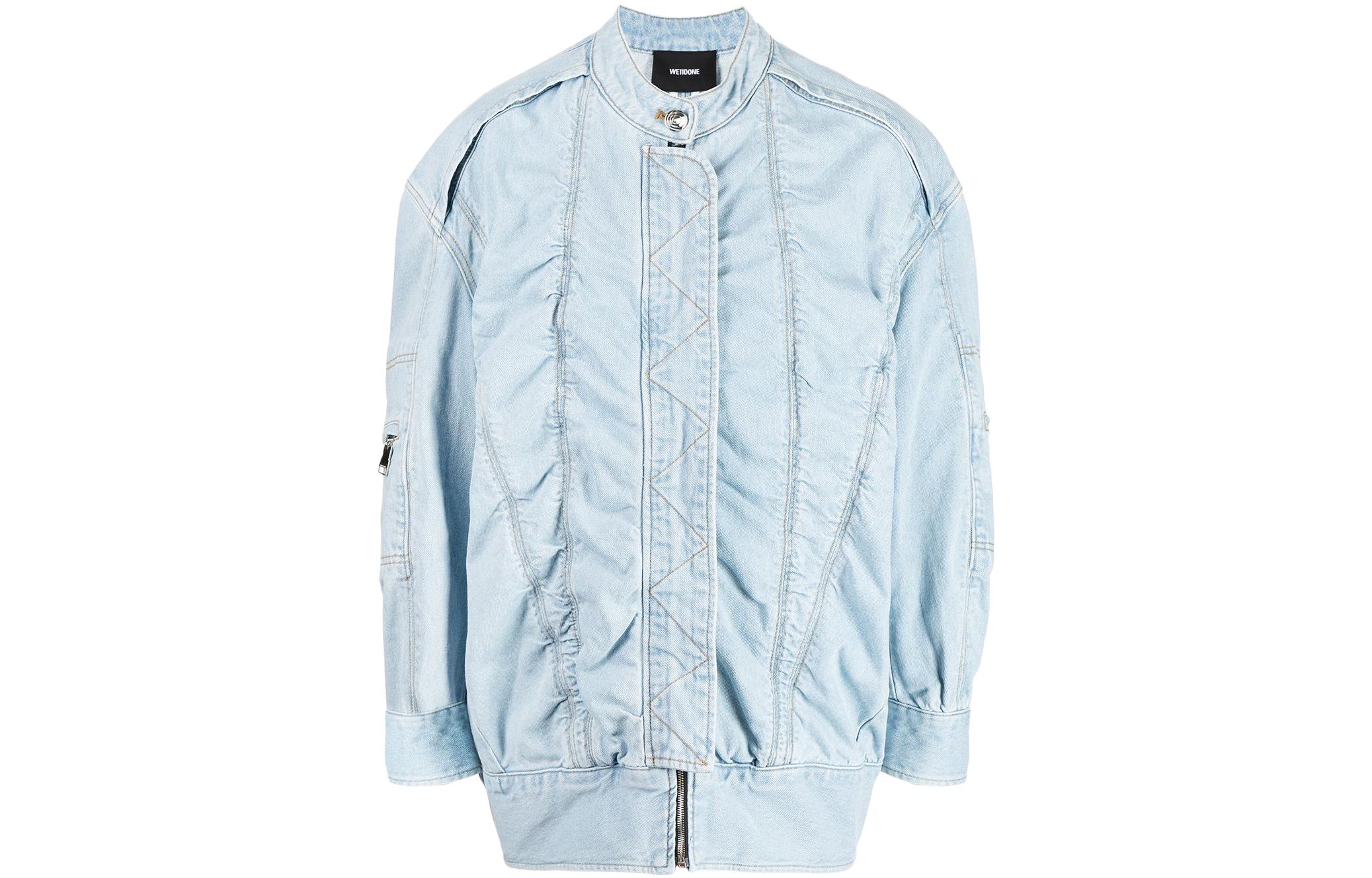 WE11DONE Unisex Solid Pleated Jacket Light Blue WD-DJ3-21-331