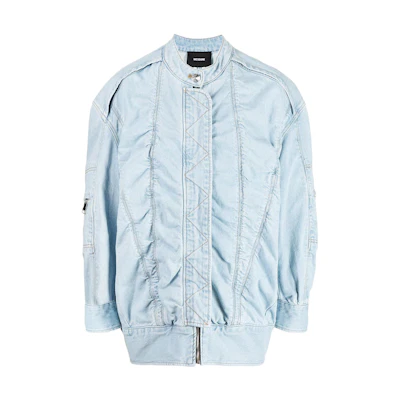 WE11DONE Unisex Solid Pleated Jacket Light Blue WD-DJ3-21-331