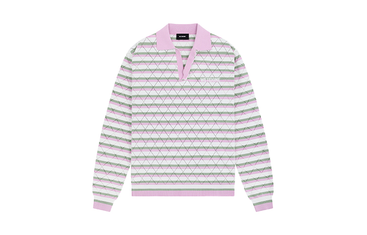 WE11DONE Unisex Striped Long Sleeve Polo Shirt with Front Logo. WD-KT0-24-639-U 圖 2