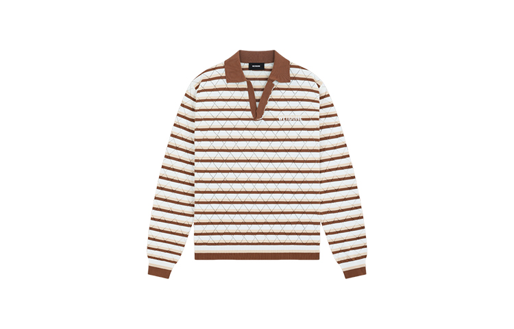 WE11DONE Unisex Striped Long Sleeve Polo Shirt with Front Logo. WD-KT0-24-639-U 圖 4