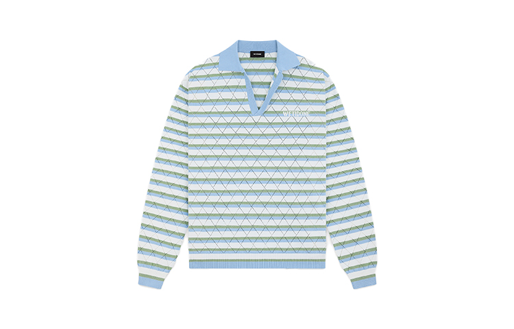 WE11DONE Unisex Striped Long Sleeve Polo Shirt with Front Logo. WD-KT0-24-639-U 圖 6