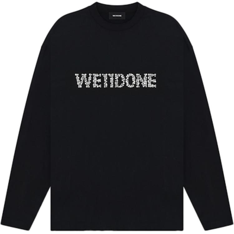 WE11DONE Unisex Washed Black Long Sleeve T-Shirt with Pearl Pattern. WD-TT2-24-779-U-BK