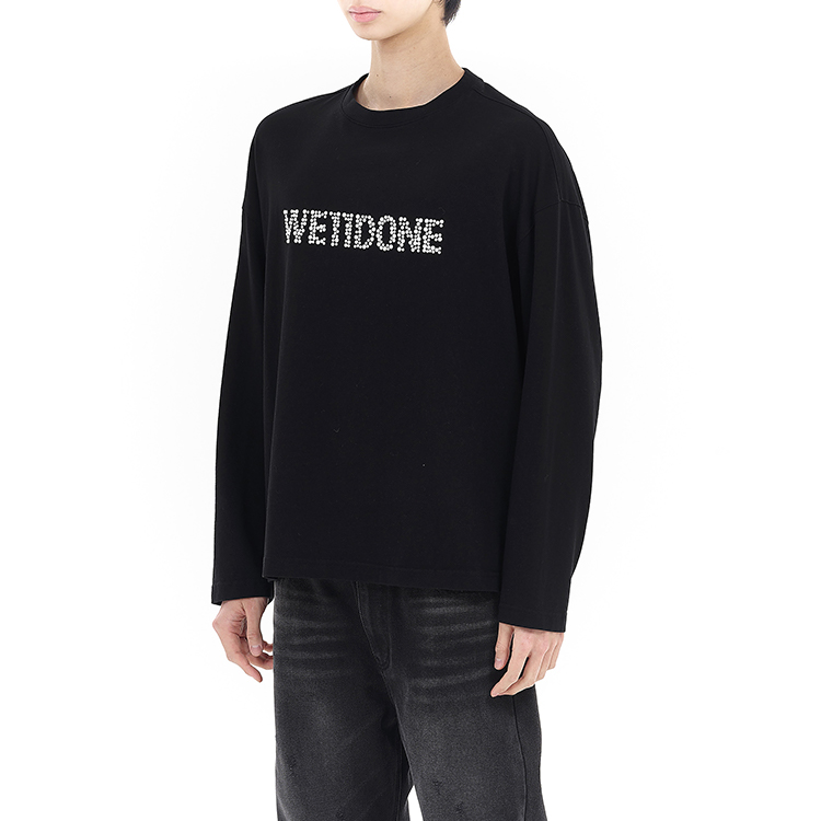 WE11DONE Unisex Washed Black Long Sleeve T-Shirt with Pearl Pattern. WD-TT2-24-779-U-BK 圖 4