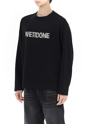 WE11DONE Unisex Washed Black Long Sleeve T-Shirt with Pearl Pattern. WD-TT2-24-779-U-BK Shop WE11DONE Unisex Washed Black Long Sleeve T-Shirt with Pearl Pattern. WD-TT2-24-779-U-BK