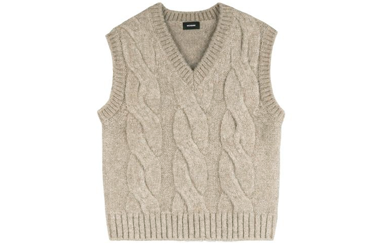 WE11DONE V-Neck Cable Knit Sleeveless Vest Unisex Camel Color WD-KV8-20-090-U-BG