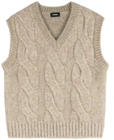 WE11DONE V-Neck Cable Knit Sleeveless Vest Unisex Camel Color WD-KV8-20-090-U-BG WE11DONE V-Neck Cable Knit Sleeveless Vest Unisex Camel Color WD-KV8-20-090-U-BG