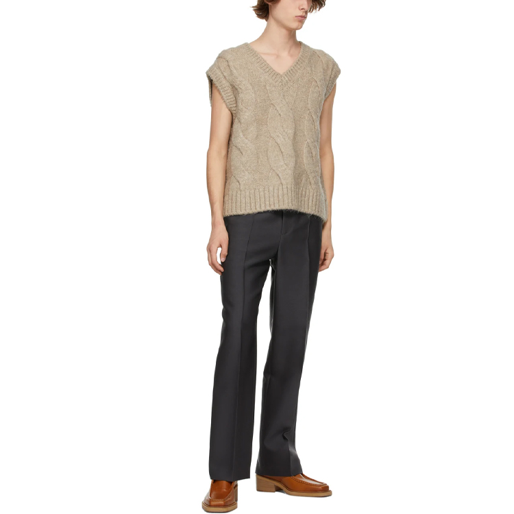 WE11DONE V-Neck Cable Knit Sleeveless Vest Unisex Camel Color WD-KV8-20-090-U-BG 圖 4