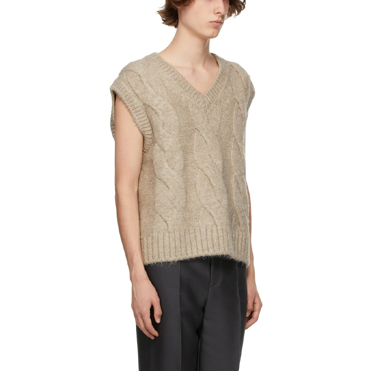 WE11DONE V-Neck Cable Knit Sleeveless Vest Unisex Camel Color WD-KV8-20-090-U-BG 圖 5