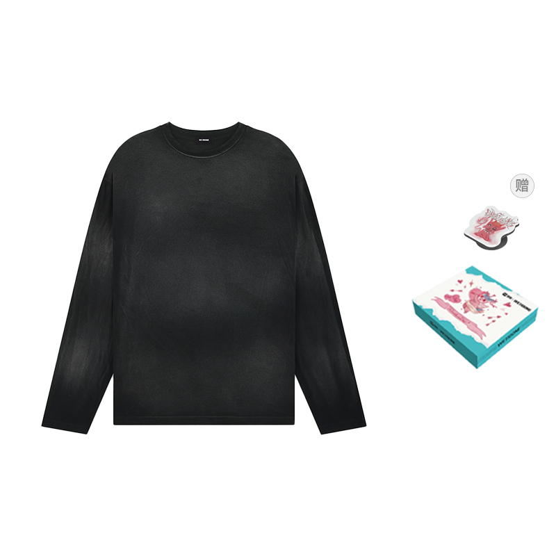 WE11DONE Vintage Tie-Dye Gradient Long Sleeve T-Shirt Unisex Black. WD-TT2-24-745-U-BK