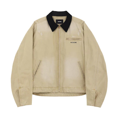 WE11DONE Vintage Washed Logo Zip-Up Oxford Jacket Beige Unisex Fall/Winter WD-DJ0-24-381-U-BG