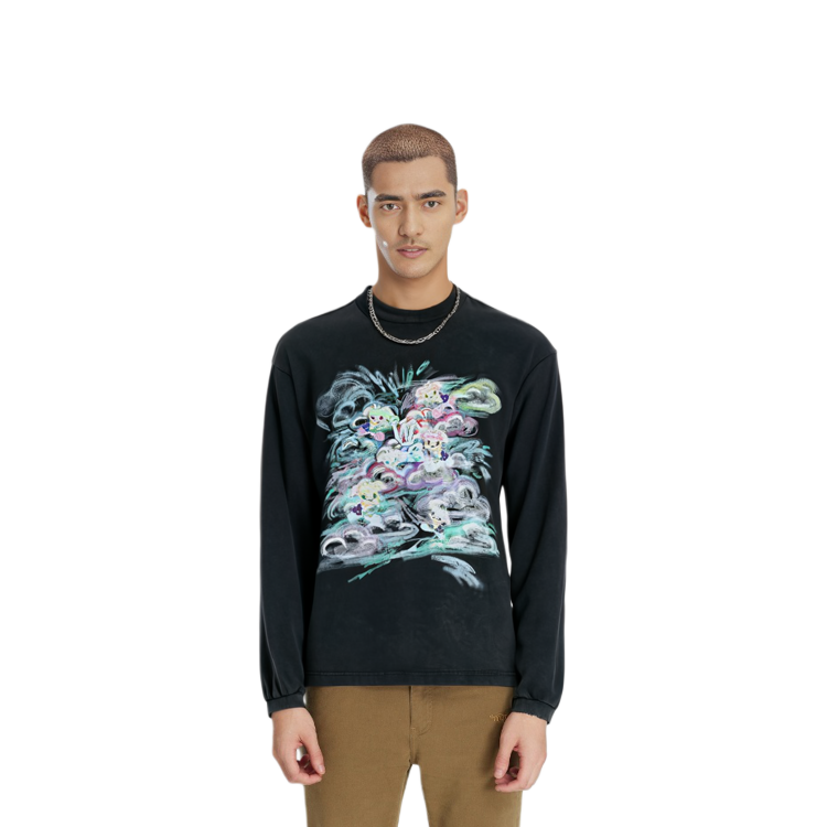 WE11DONE Washed Graphic Print Oversized Ribbed Long Sleeve Tee Black Unisex SS24 WD-TT0-24-727-U-BK 圖 4