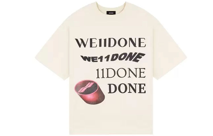 WE11DONE Washed Logo Print Ivory White Unisex Short Sleeve T-Shirt. WD-TT8-20-107-U-IV
